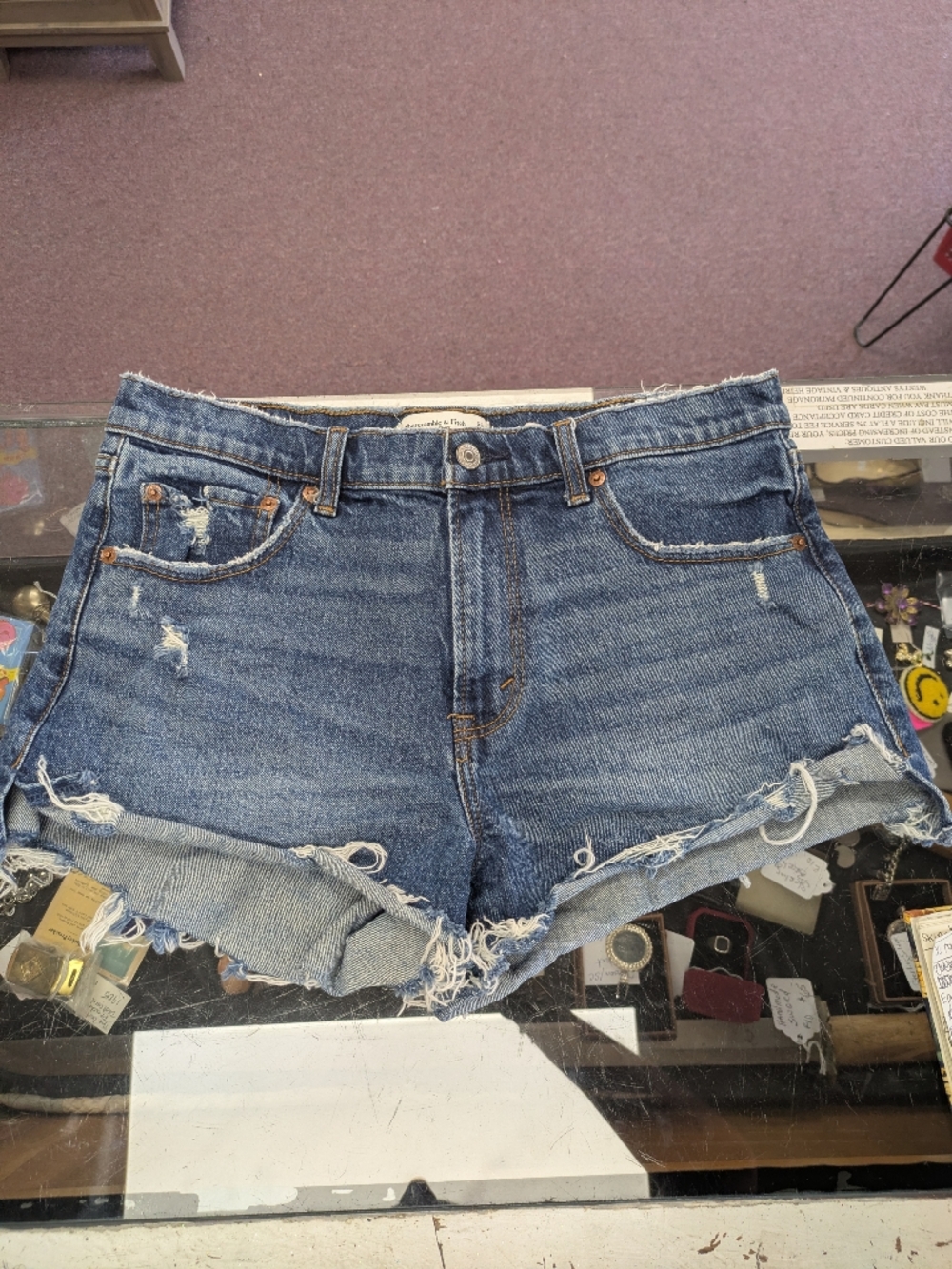 Abercrombie & Fitch Distressed Denim Cutoff Mom Shorts